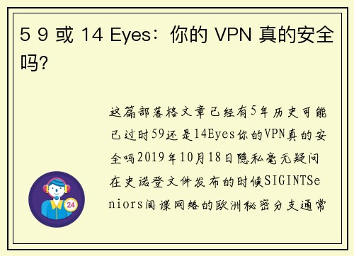 5 9 或 14 Eyes：你的 VPN 真的安全吗？